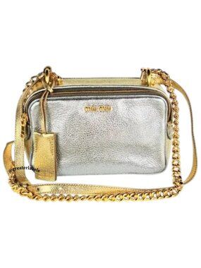 MIU MIU Metallic Leather Camera Shoulder Bag/Crossbody Bag Silver Gold